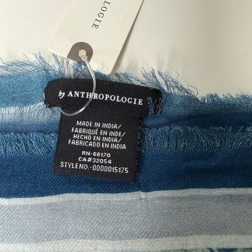 Anthropologie Vismaya Scarf Blue Botanical Bird Print Fringe Boho 40" Square New - Picture 4 of 6